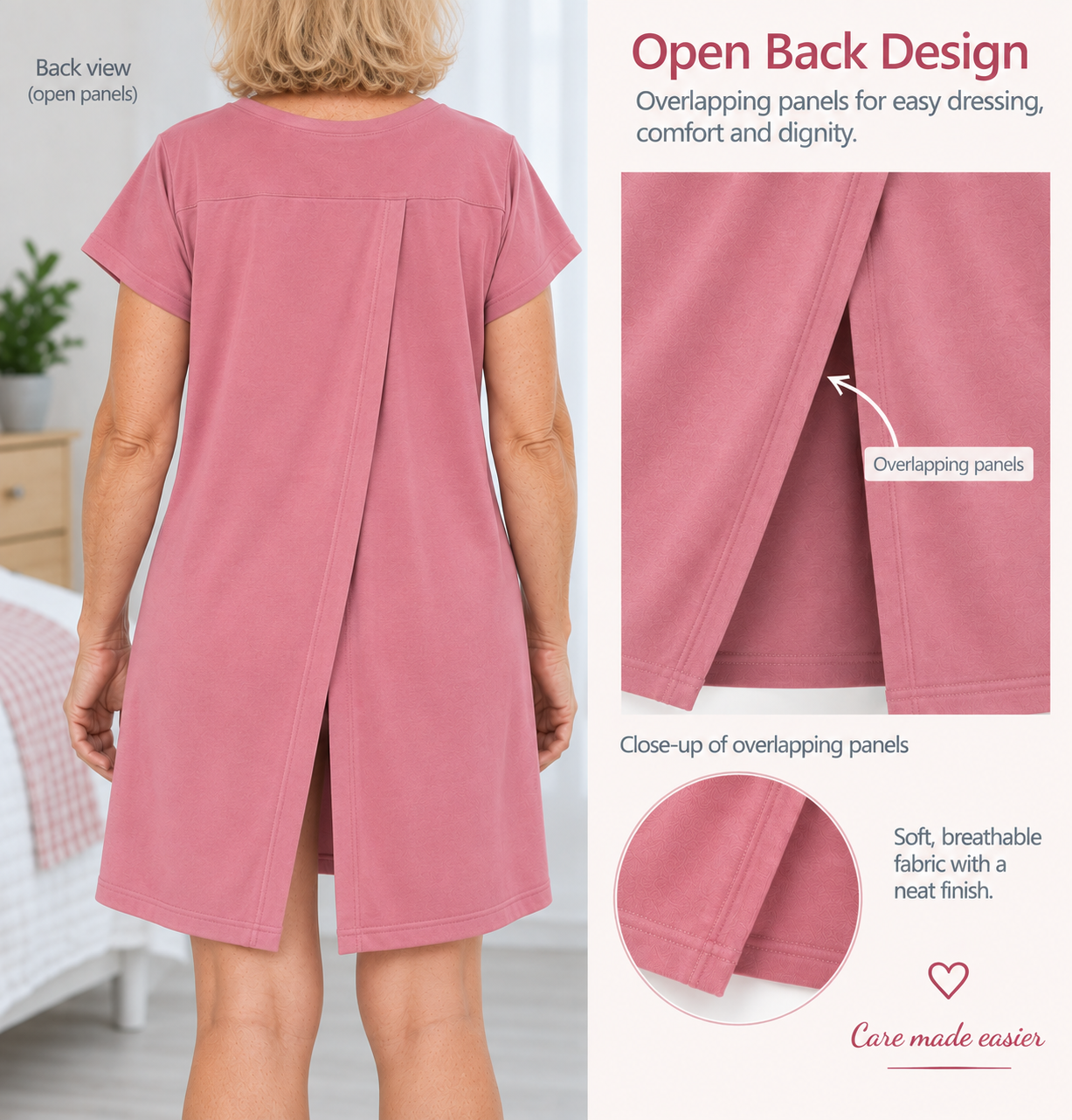 Adaptive clothing open back v-neck long t-shirt with cap sleeve for women flamingo pink - Ina - Image 6