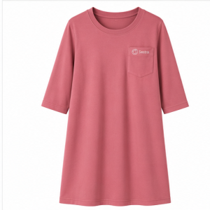 Adaptive clothing open back round neck long t-shirt with 3/4 sleeve for women flamingo pink- Rita