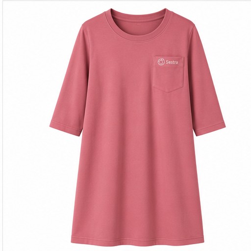 Adaptive clothing open back round neck long t-shirt with 3/4 sleeve for women flamingo pink- Rita