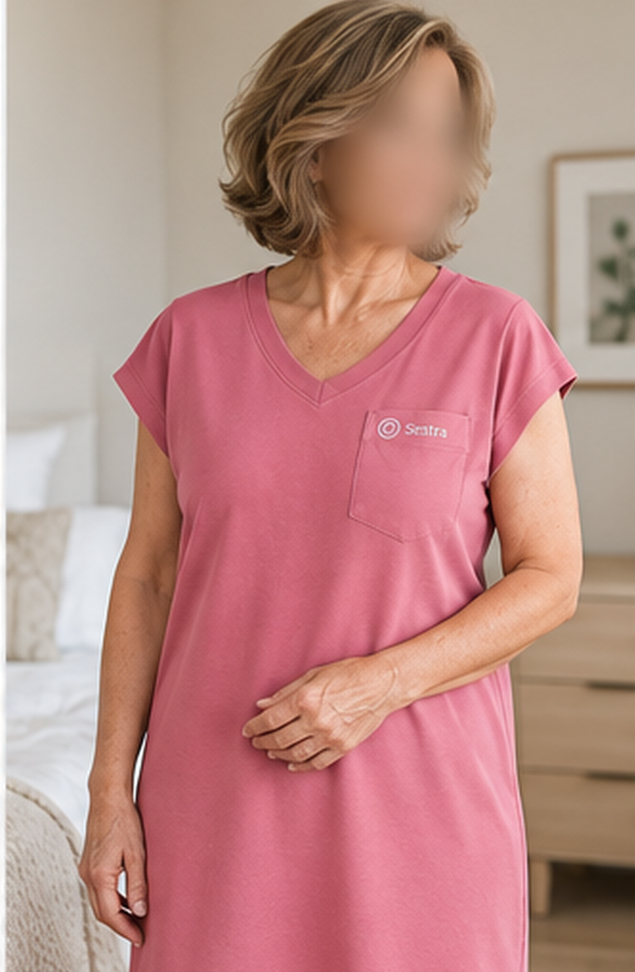 Adaptive clothing open back v-neck long t-shirt with cap sleeve for women flamingo pink - Ina - Image 4