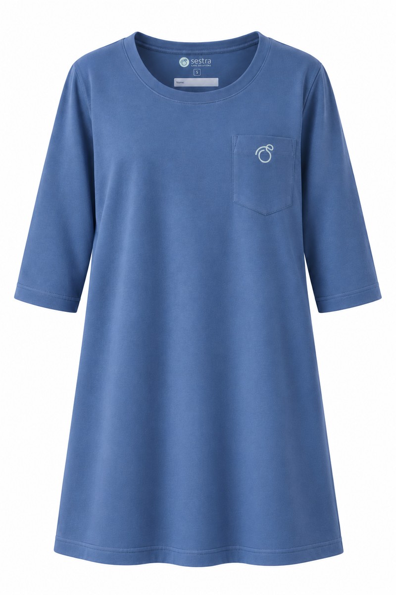 Adaptive clothing open back round neck long t-shirt with 3/4 sleeve for women pigeon blue - Rita