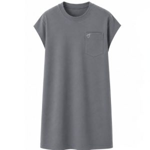 Front view of the Sestra Care men's steel grey cap-sleeve adaptive shirt with a round neckline and chest pocket.